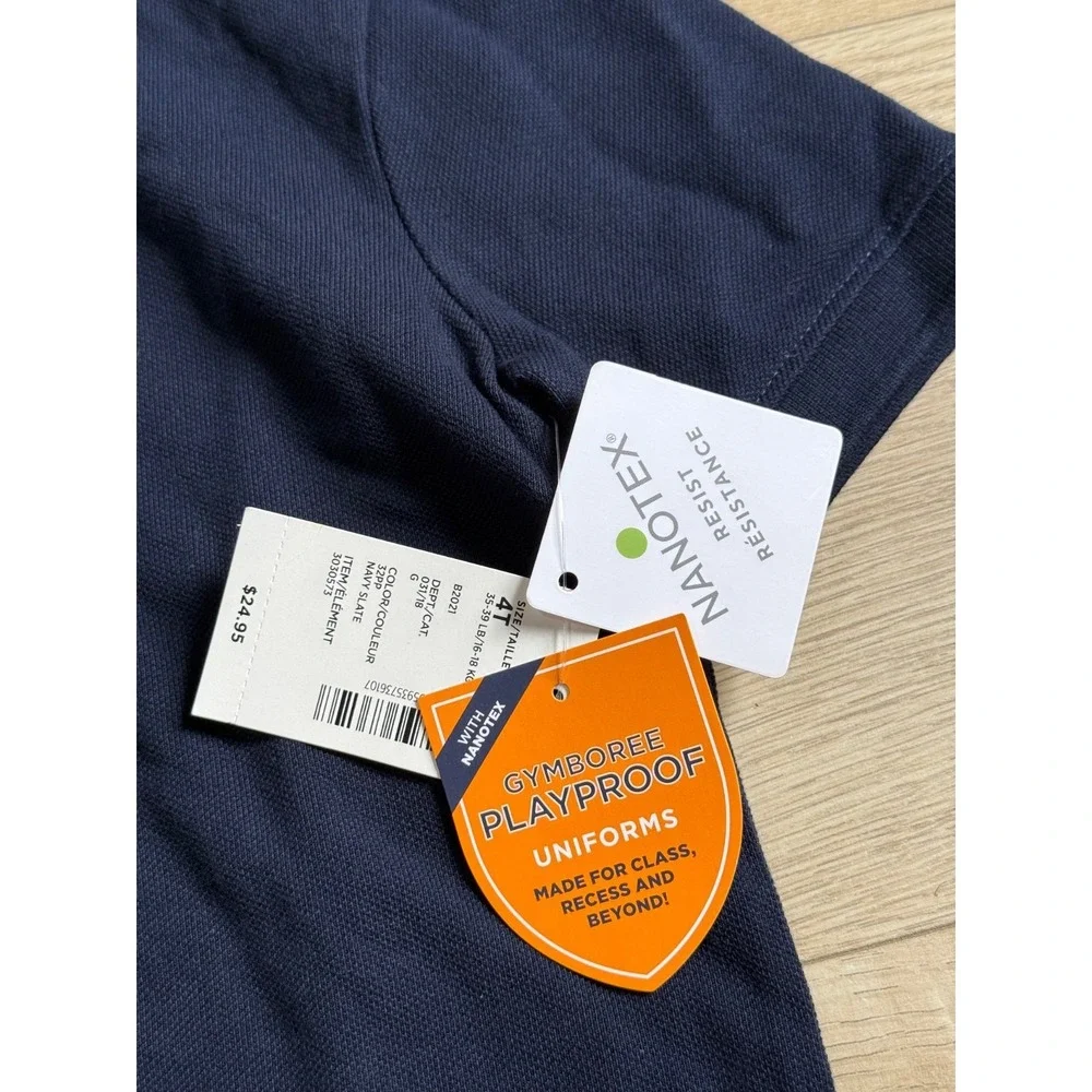 NWT Boys Kids Gymboree playproof uniforms nanotex short sleeve navy polo size 4T